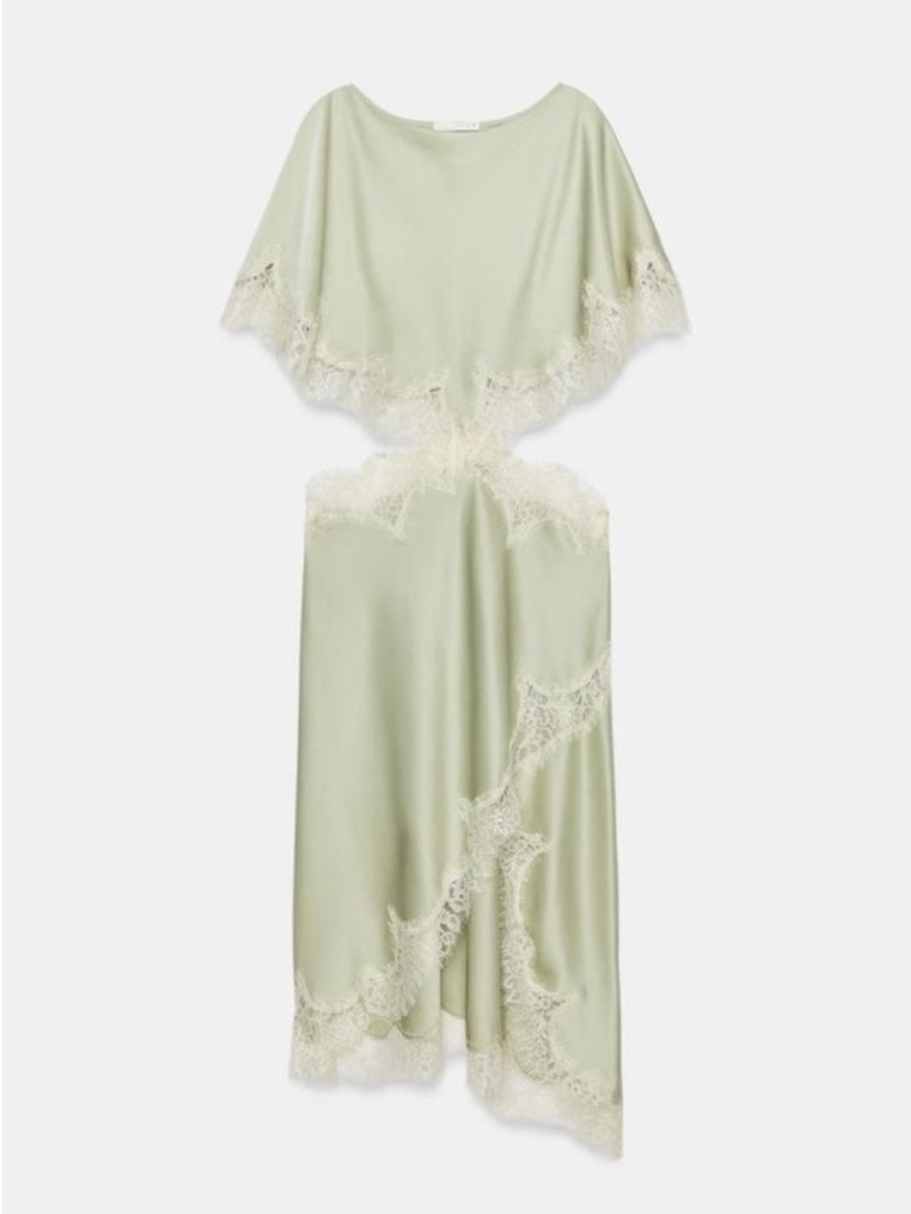 Silky Lace-Trim Slip Dress in Light Sage